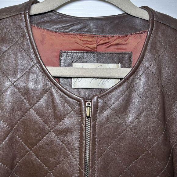Lord & Taylor Leather Jacket Women's 12 Brown Quilted Zip Front Lined - Picture 5 of 12